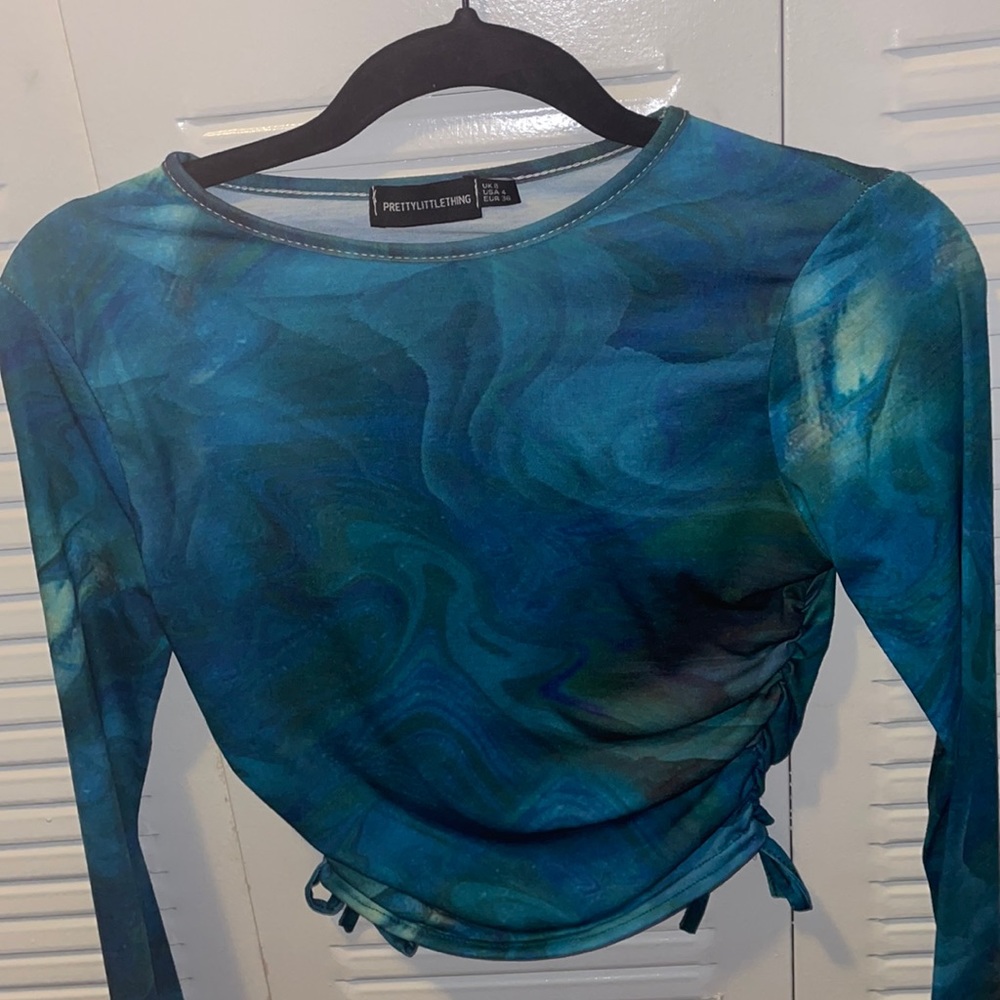 Ruched blue marble long sleeve